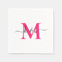 Varm rosa monogram svängande script vit cocktail 