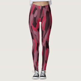 Varm rosa och Burgunder röd kamouflage Leggings