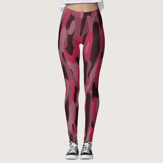 Varm rosa och Burgunder röd kamouflage Leggings (Framsida)