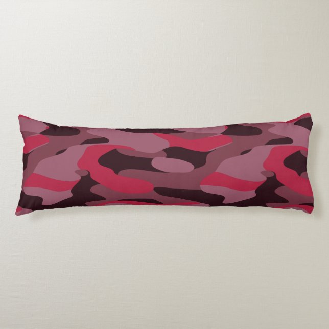 Varm rosa och Burgunderröd kamouflage Kroppskudde (Framsidan)