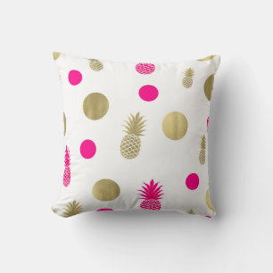 Varm rosa och guld prickar och ananas Rolig sommar Kudde