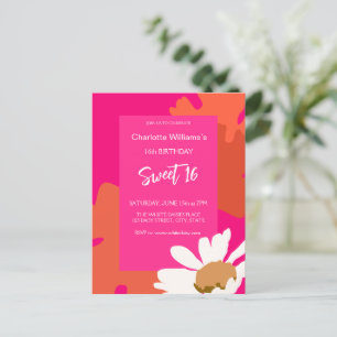 Varm rosa och orange blomstertema sextonårs födels vykort