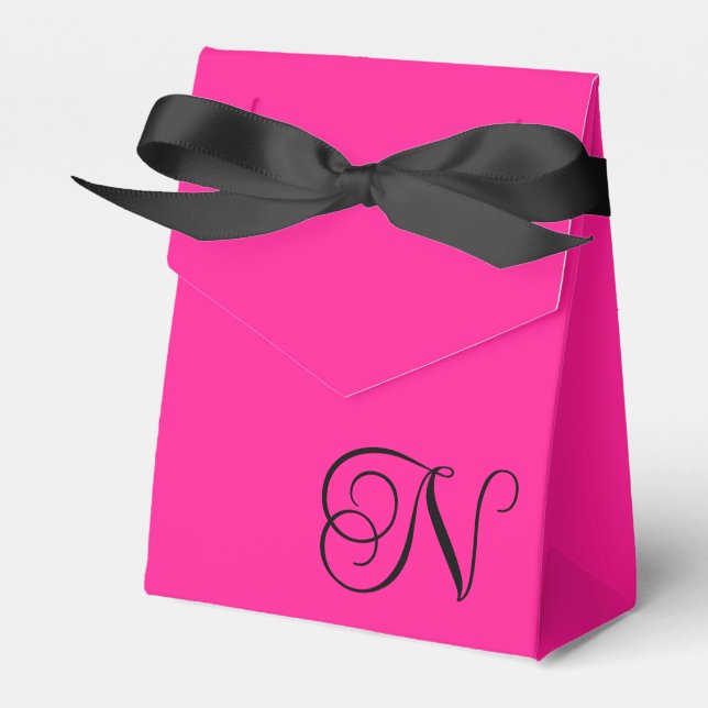 Varm rosa och svart lockig scriptmonogram presentaskar (Framsidan Sidan)
