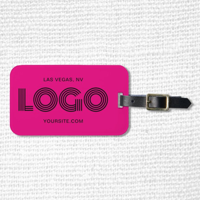 Varm rosa och svart modern rektangulär logotyp bagagebricka (Create your own logo luggage tag for the frequent business traveler.)