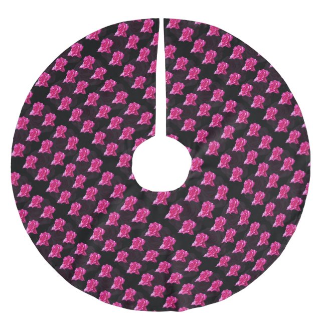 Varm rosa och svart ros mönster, julgransmatta borstad polyester (Framsidan)