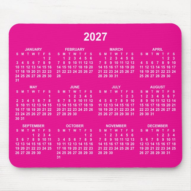 Varm rosa och vit 2027-kalender musmatta (Framsidan)