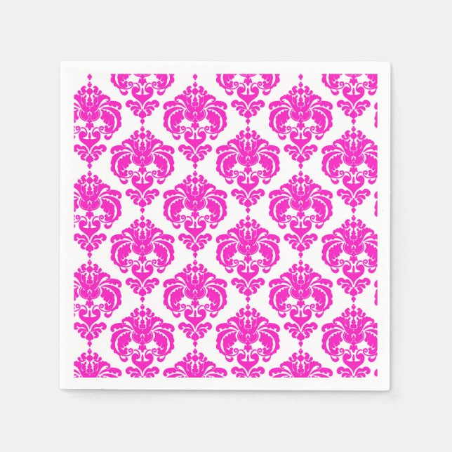 Varm rosa och vit damaskus Elegant fest Pappersservett (Framsidan)