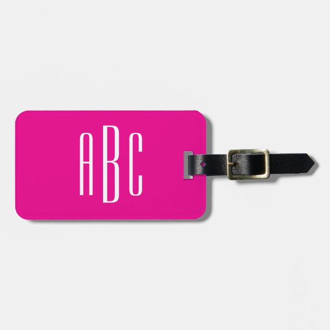 Varm rosa och vit enkel tresiffrig monogram bagagebricka (Horisontell Framsida)