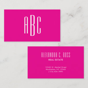 Varm rosa och vit enkel tresiffrig monogram visitkort