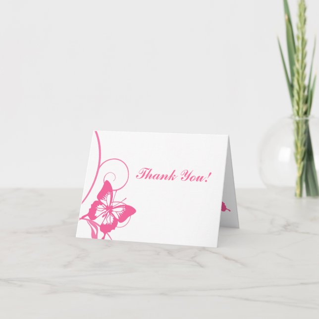 Varm Rosa och Vit Fjäril Tack Kort (Framsida)