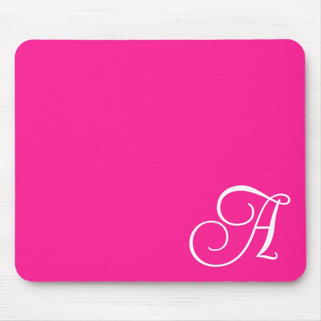 Varm rosa och vit lockig scriptmonogram musmatta (Framsidan)