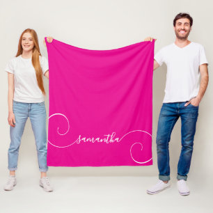 Varm rosa och vit lockig signaturname fleecefilt