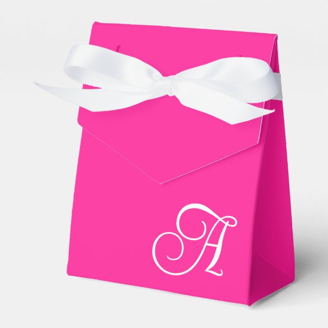 Varm rosa och vit lockig skriptmonogram presentaskar (Framsidan Sidan)