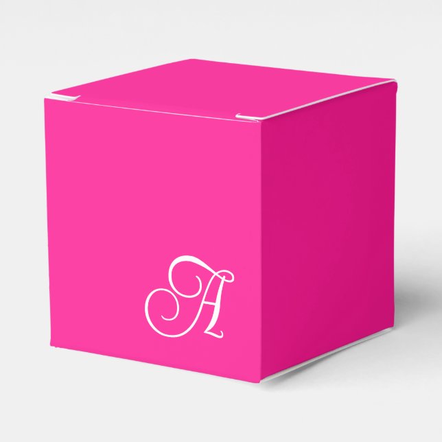 Varm rosa och vit lockig skriptmonogram presentaskar (Framsidan Sidan)