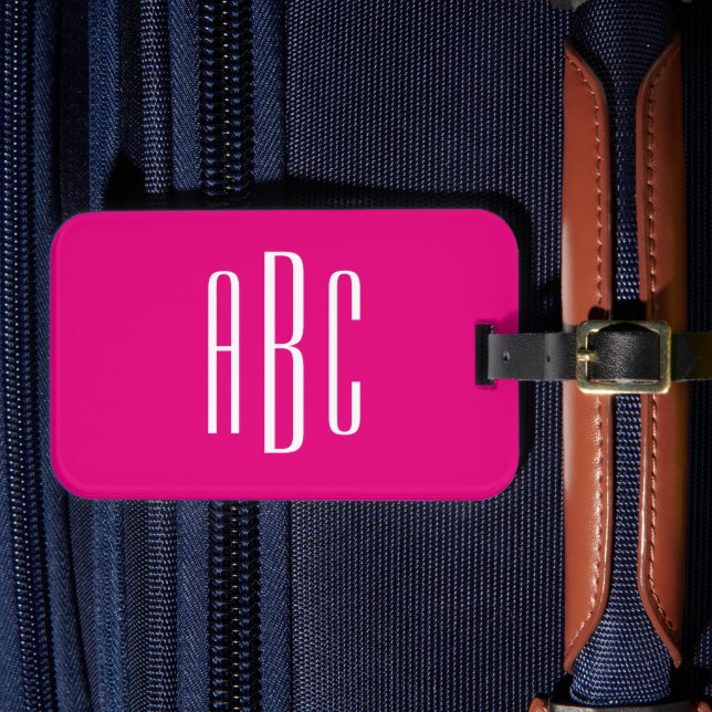 Varm rosa och vit tre bokstävers monogram bagagebricka (Framsida Insitu 4)