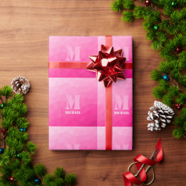 Varm rosa ombré geometriskt nätmönster Monogram Presentpapper