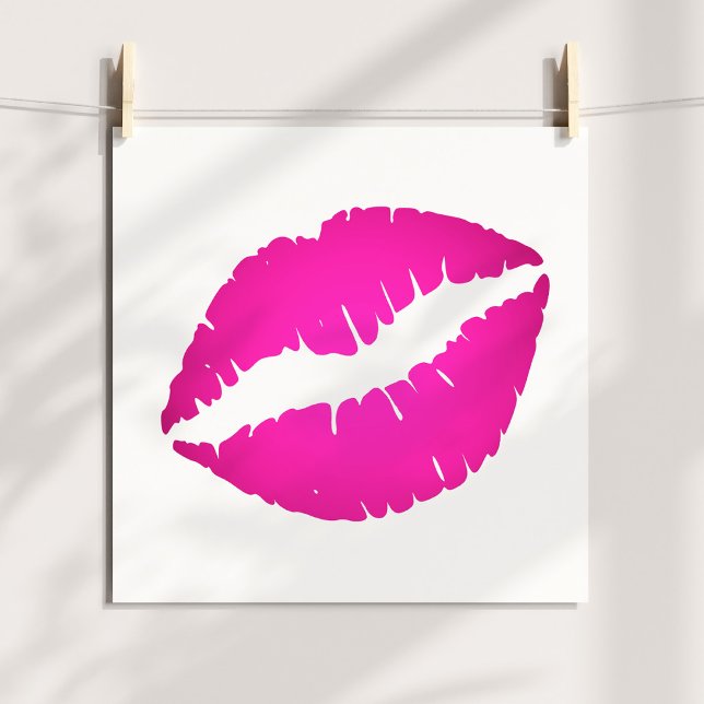 Varm rosa ombré läppstift Kyss Poster (Hot Pink Ombre Lipstick Kiss Poster)