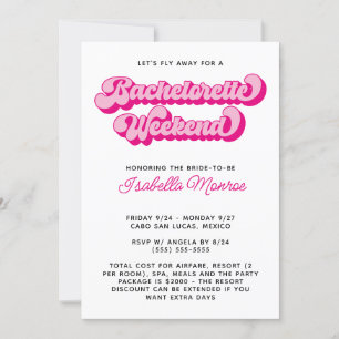 Varm rosa retrofont lång möhippahelg inbjudningar