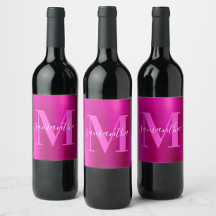 Varm rosa signaturmonogramfolie vinflaska etikett