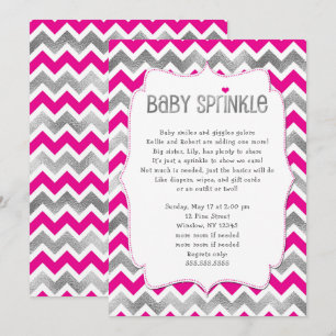 Varm rosa silver flicka baby sprinkle-inbjudningar inbjudningar