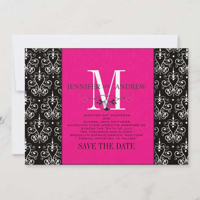 Varm rosa spara datum-monogram-damask datumet (Framsida)