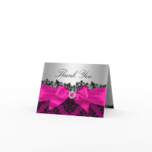 Varm rosa spetsdamast & rosett tackkort