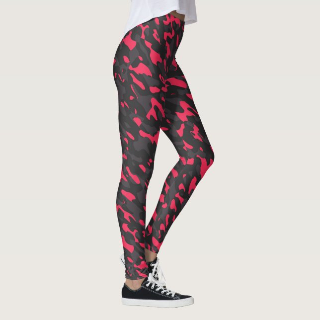 Varm rosa Svart Lila Kamouflage Abstrakt Leggings (Höger)