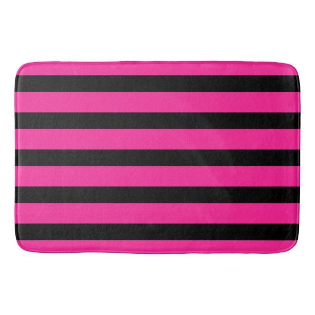 Varm Rosa & Svart Mode Rand Ränder Badrumsmatta (Framsidan)