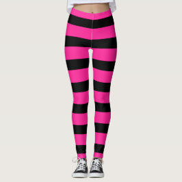 Varm Rosa & Svart Mode Rand Ränder Leggings