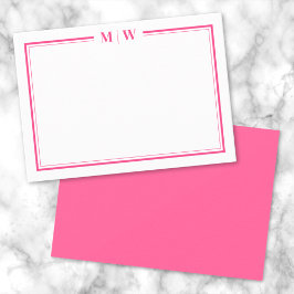 Varm Rosa Två Ram Namn Monogram Anteckningskort