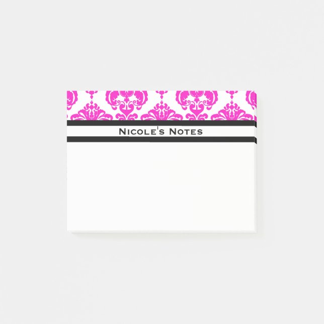 Varm Rosa Vit Damaskmönster Modern Personlig Post-it Block (Framsida)