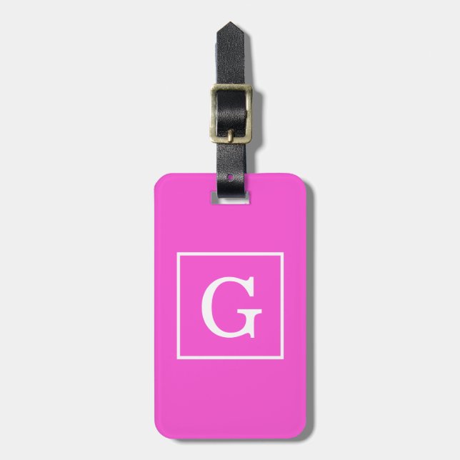 Varm Rosa Vit Ram Initial Monogram Bagagebricka (Vertikal Framsida)