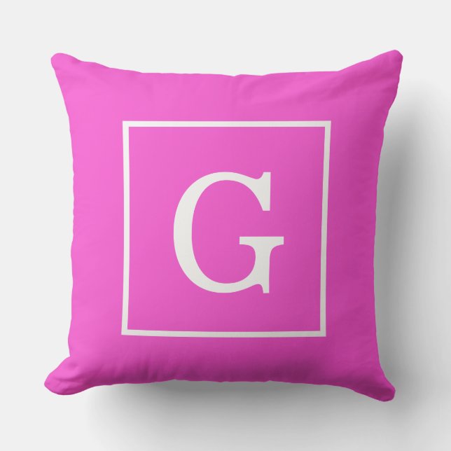 Varm rosa vit ram initial monogram kudde (Framsida)