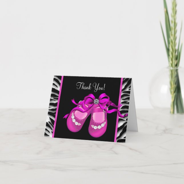 Varm rosa zebra babyflicka tack kort (Framsida)