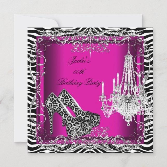 Varm rosa zebra leopard tryck festskor inbjudningar (Framsida)