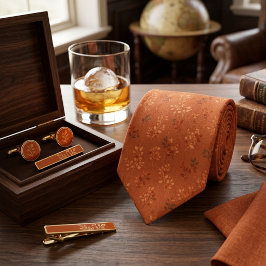 Varm Rustik Orange Bladmönster Slips