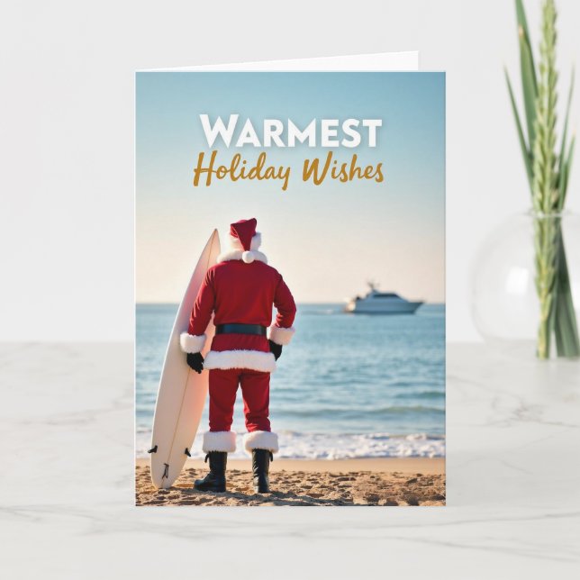 Varm semestervälkomstkort med Santa surfar Kort (Framsida)
