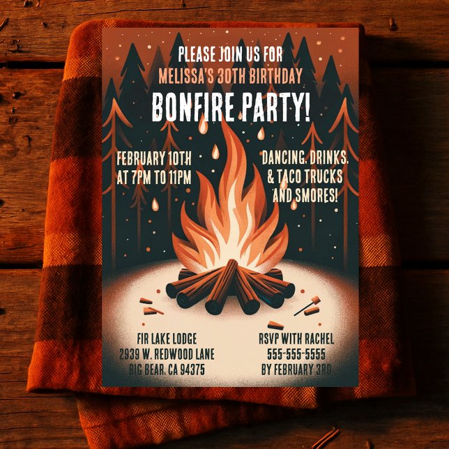 Varm Skogs- Brandfest Inbjudningar (Warm Woodland Bonfire Party Invitation
)