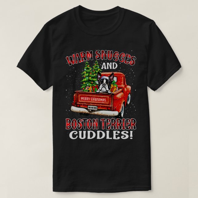 Varm Snuggles och Boston Terrier Cuddles Ugly Chri T Shirt (Design framsida)