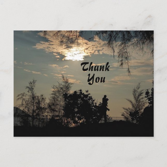 Varm solnedgångslandskap Träd Tack Postkort Vykort (Framsida)