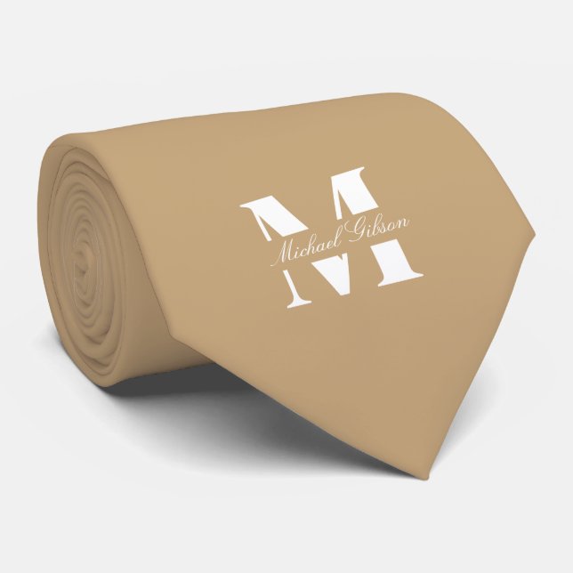 Varm Tan | Anpassad Monogram Bröllop Trossgossar  Slips (Rullad)