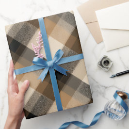 Varm Tan Brun Stuga Rutig Ek Randigt Mönster Presentpapper