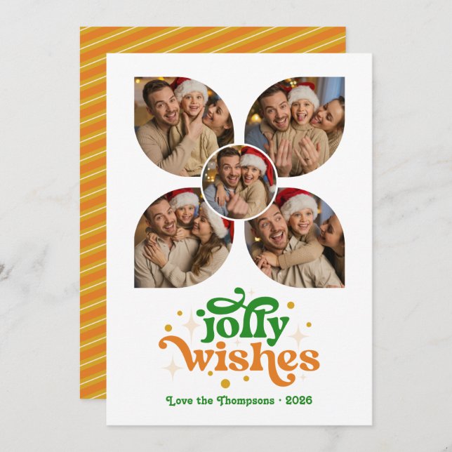 Varm Tangerine Spice Retro Photo Collage jul Julkort (Fram/baksida)
