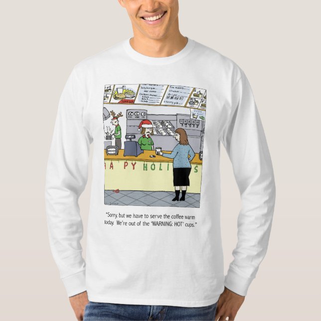 Varm Tecknad Kaffe Tee Shirt (Framsida)