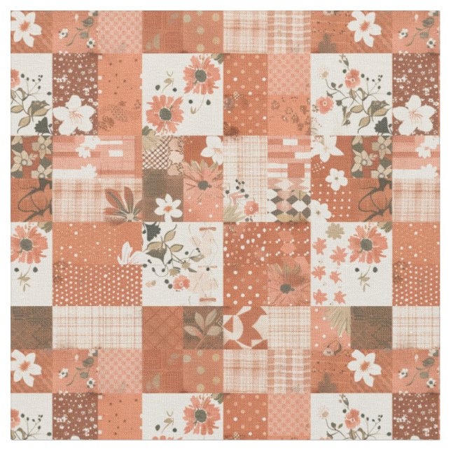Varm Terrakotta Lapptäcke Höst Quilt Tyg (Närbild)