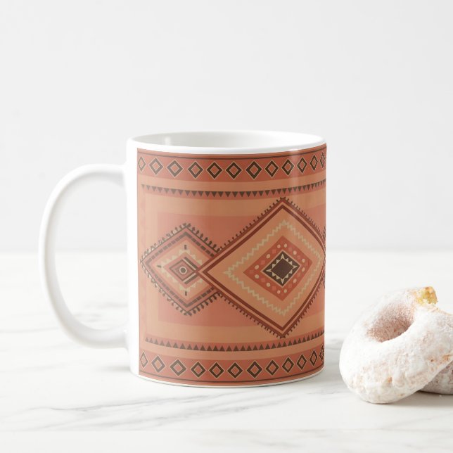 Varm Terrakotta Marockansk Tribal Ytmönster Kaffemugg (Med munk)