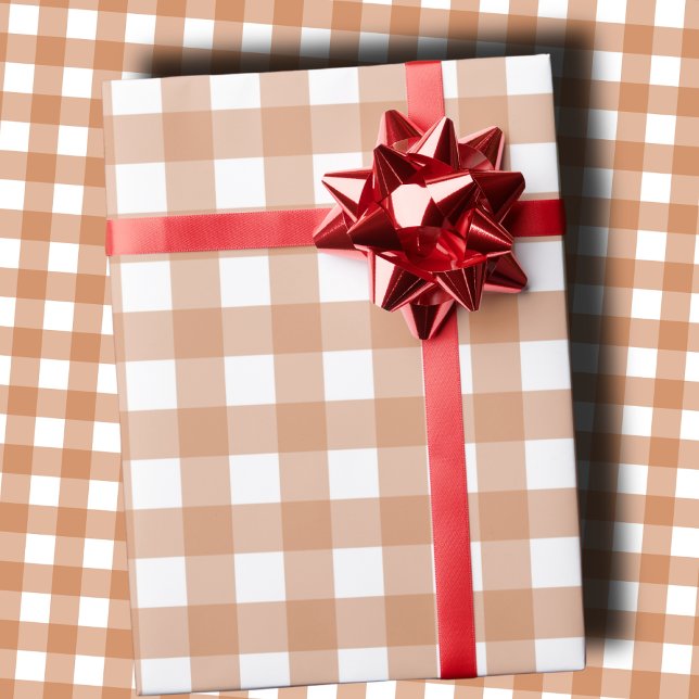 Varm Terrakotta och Vit Rutig Gingham  Presentpapper (Skapare uppladdad)