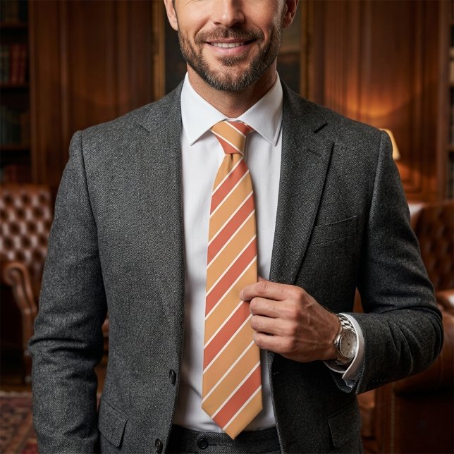Varm Terrakotta & Sandrandig Bröllop Slips (Warm Terracotta & Sand Striped Wedding Neck Tie
)