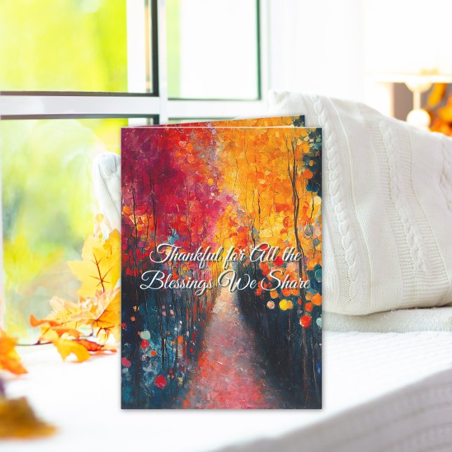 Varm Thanksgiving Önskemål och välsignelser Helgkort (Vibrant autumn artwork with heartfelt words — a perfect card to share Thanksgiving blessings.)