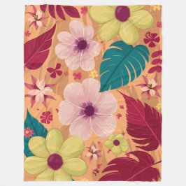 Varm tropisk Blommigt med Red and Grönt Löv Fleecefilt